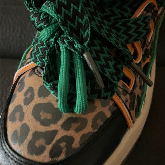 Leopard Print Women's Sneakers with Green Accents - Picture 2 of 2